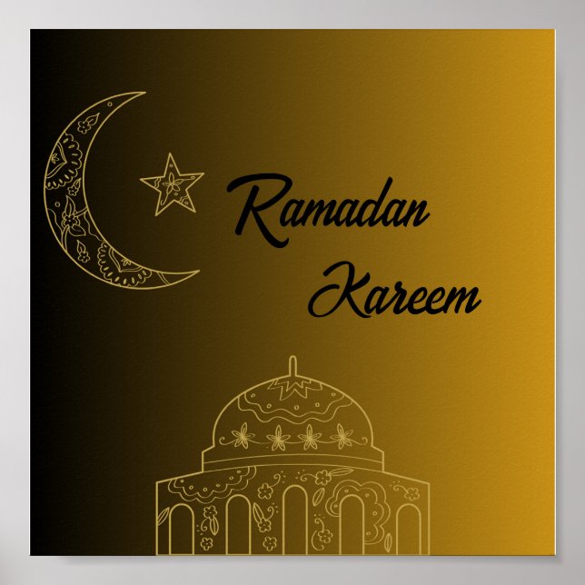 Poster Dourado e negro feliz Ramadan Kareem 2024 (Frente)