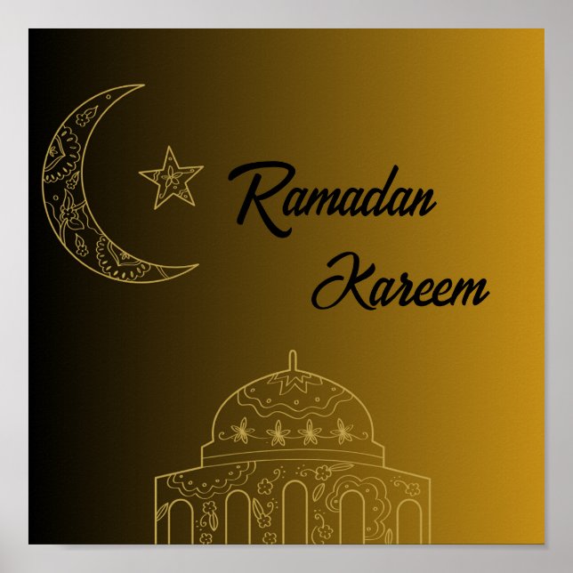 Poster Dourado e negro feliz Ramadan Kareem 2024 (Frente)