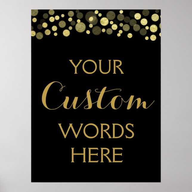 Pôster DOURADO e preto crie seu próprio sinal personaliza (Frente)