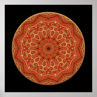 Pôster Dourado e Red Mandala