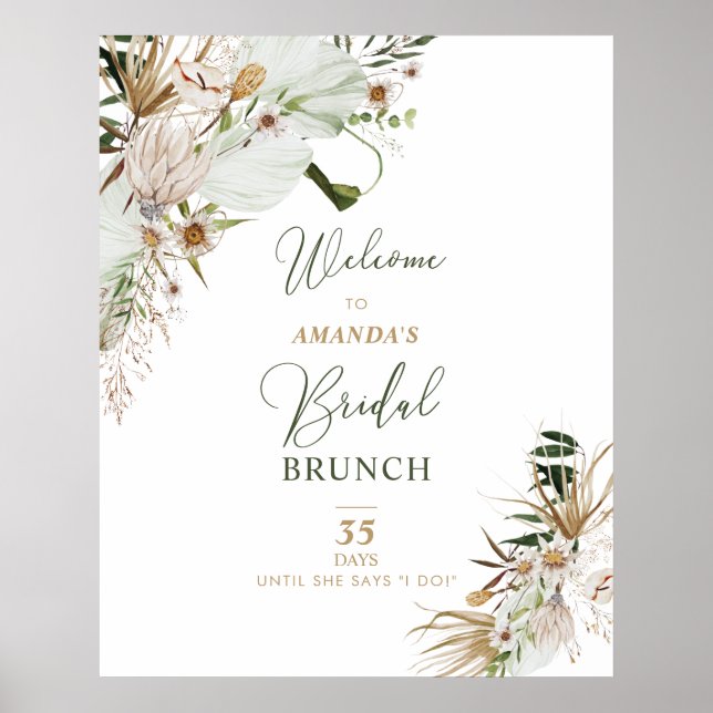 Poster Dourado e verde Chá de panela Brunch bem-vindo (Frente)
