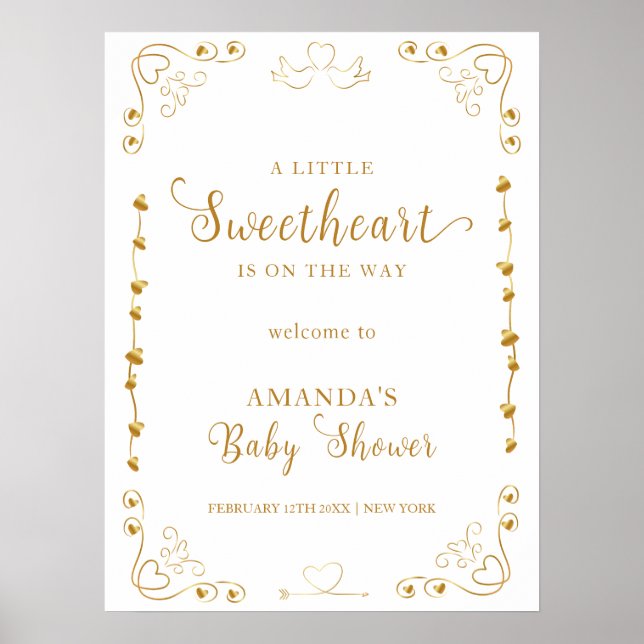 Poster Dourado Elegante Chá de fraldas Sweetheart Bem-vin (Frente)
