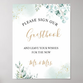 Poster Dourado Eucalyptus deixa Guestbook de Casamento Ve