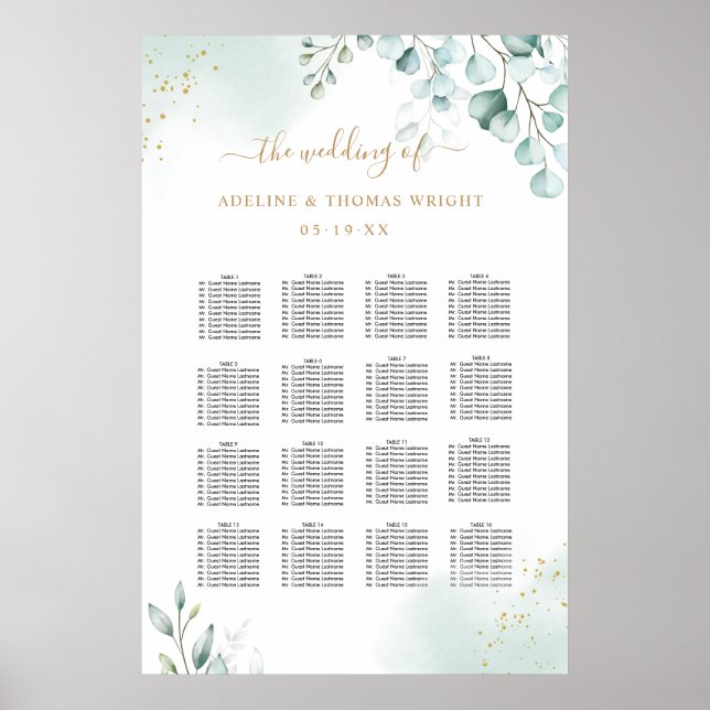 Poster Dourado Eucalyptus Greenery Sai do Casamento (Frente)
