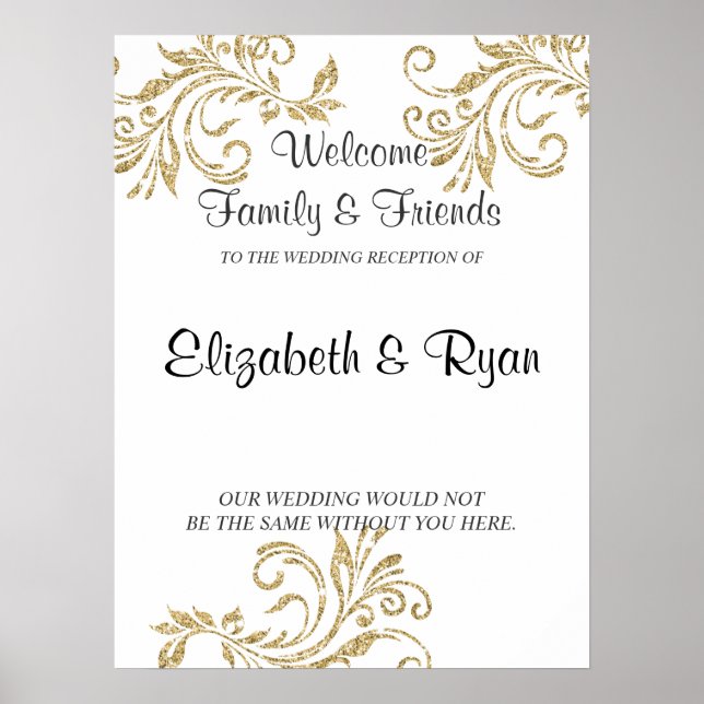 Poster Dourado, Faux Glitter, Casamento Personalizado Bem (Frente)