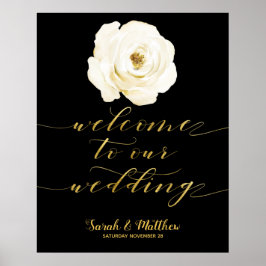 Poster Dourado Floral Branco Negro Bem-Vindo Ao Nosso Cas