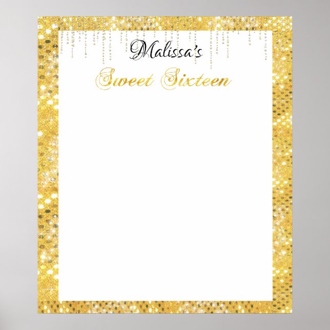 Poster Dourado Glitter Doce Dezesseis Bat Mitzvah Sinal (Frente)