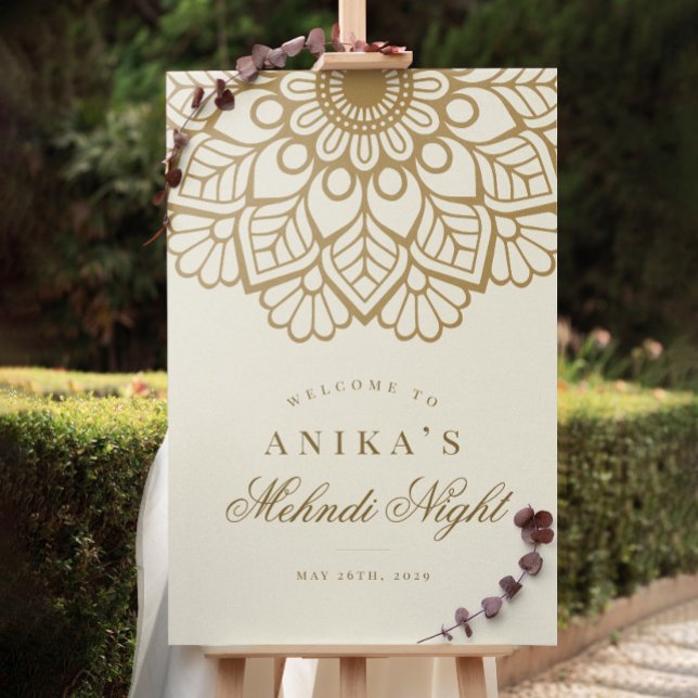 Poster Dourado Mandala Indian Mehndi Night Welcome Sinal (Criador carregado)
