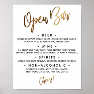 Poster Dourado Manuscrito Tipografia Abrir Sinal do Menu