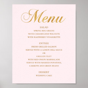 Poster Dourado menu de janto de casamento. Simples rosa e