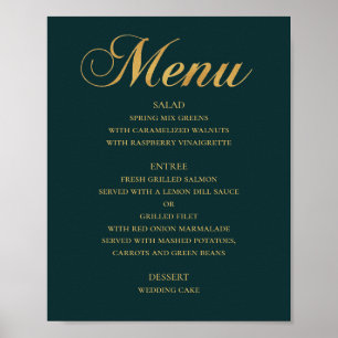 Poster Dourado menu de janto de casamento. Teal elegante