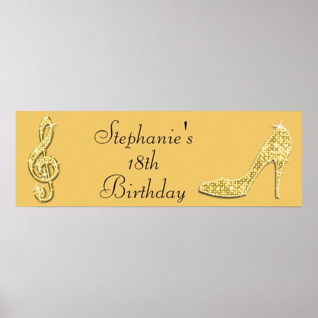 Pôster Dourado Music Note e Stiletto 18th Birthday (Frente)