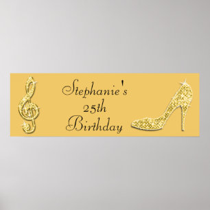 Pôster Dourado Music Note e Stiletto 25 Birthday