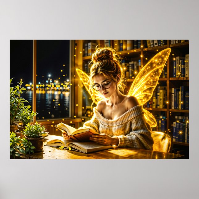 Poster Dourado ouro de fada acadêmica e confortável bibli (Frente)