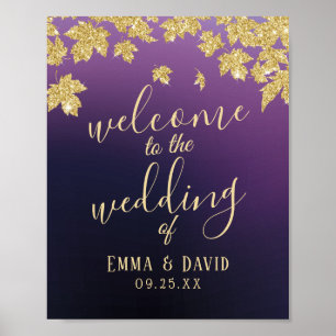 Poster Dourado outono deixa Casamento outono roxo escuro