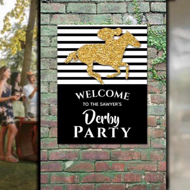 Poster Dourado Partido Racecavalo Derby (Gold Horse Black White Stripes Derby Welcome Poster - INSTANT DOWNLOAD and/or PRINTED)