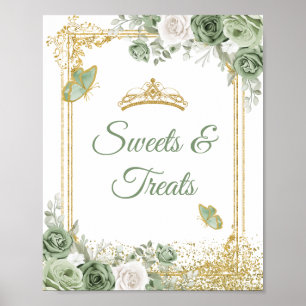 Poster Dourado Quinceañera Sage Green Crown Tratamentos d