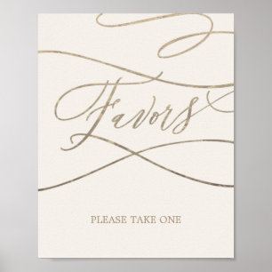 Poster Dourado Romântico Caligrafia Favores de Casament