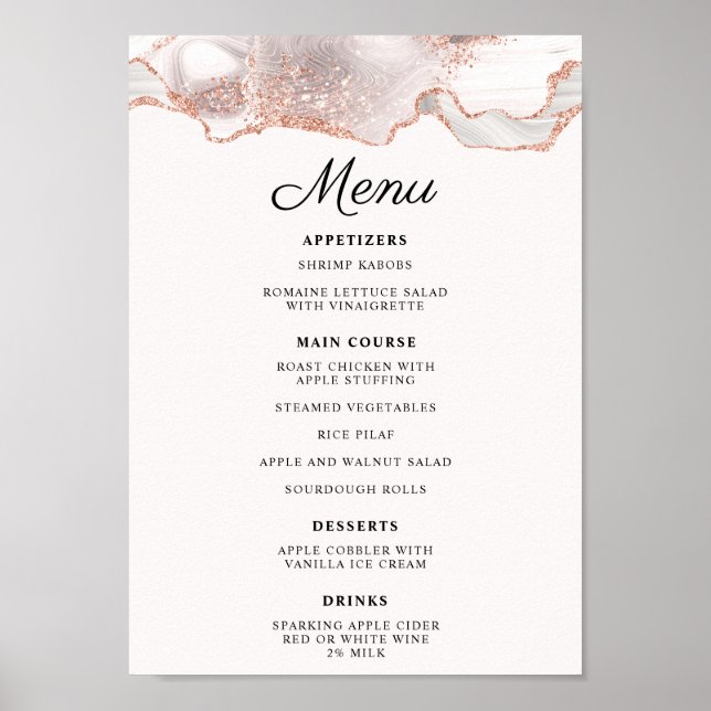 Poster Dourado Rosa Brilhante Branco Ágata Menu A4 (Frente)