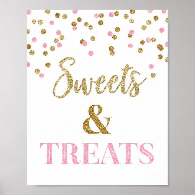 Poster Dourado Rosa Confetti Sweets e Treates Mesa (Frente)