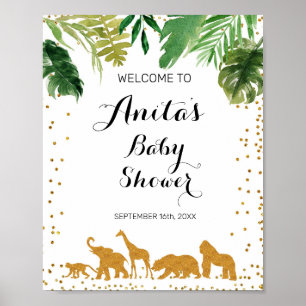 Poster Dourado safari animal Chá de fraldas Watercolor
