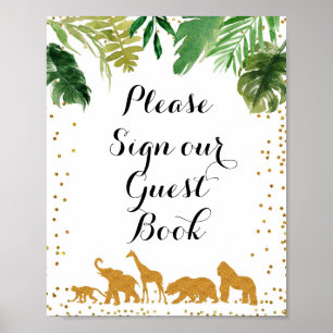 Poster Dourado safari Animal Por Favor Assine nosso Livro