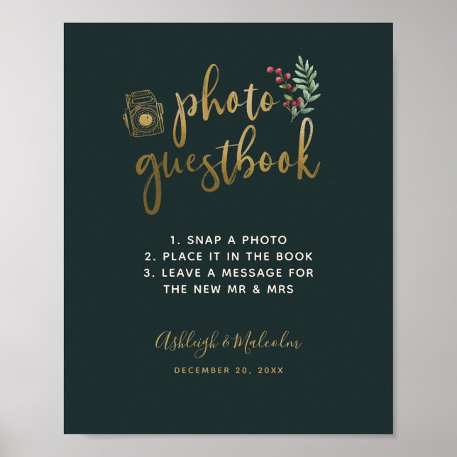 Poster Dourado Script Berries Foto Guestbook Sinal de Cas (Frente)