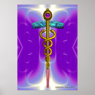Pôster DOURADO símbolo médico CADUCEUS - Roxo ultra viole