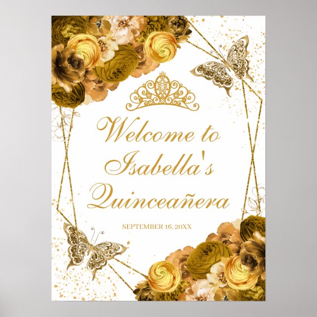 Poster Dourado sinal de boas-vindas da Quinceanera (Frente)