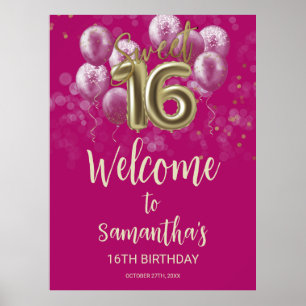 Poster Dourado Sinal de boas-vindas dos Balões de 16 Bday