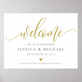 Poster Dourado sinal de casamento de boas-vindas