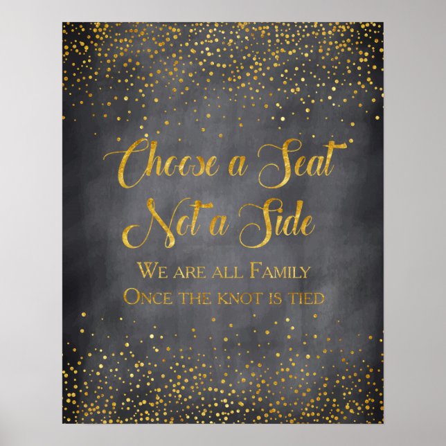 Pôster Dourado Sinal de Casamento de Confetti Chalkboard (Frente)