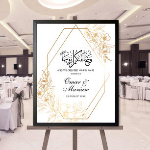Poster Dourado sinal de casamento de Nikkah Floral