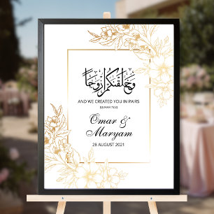 Poster Dourado sinal de casamento de Nikkah Floral