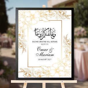 Poster Dourado sinal de casamento de Nikkah Floral
