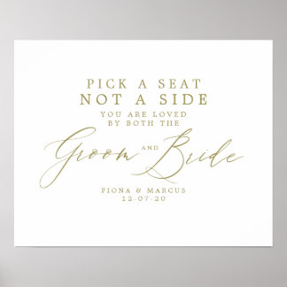 Poster Dourado Sinal de Casamento - Escolha um assento nã