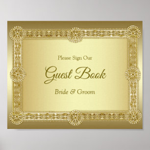Poster Dourado Sinal Decorativo do Livro de Convidados