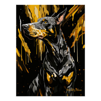 Pôster Dourado Splash Doberman Dog 01 - Eartha Vandenstei