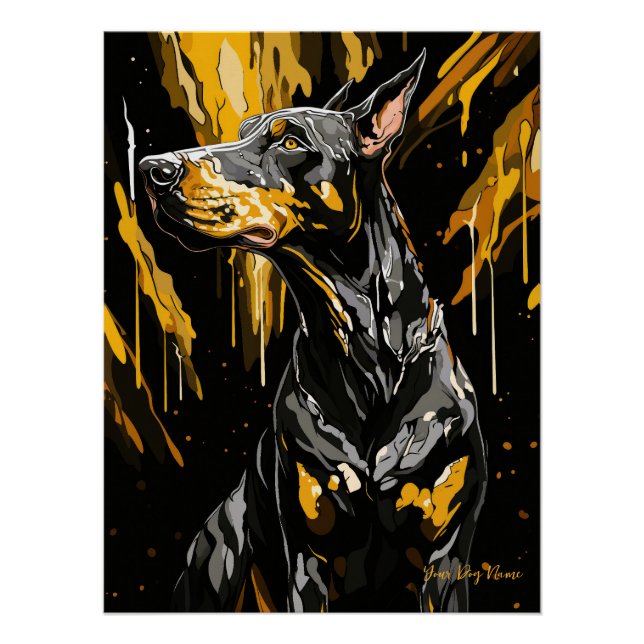 Pôster Dourado Splash Doberman Dog 01 - Eartha Vandenstei (Frente)