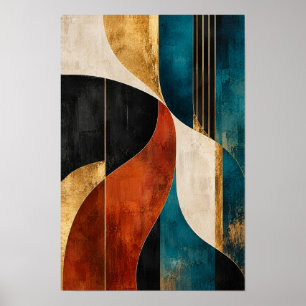 Poster Dourado Teal Ferrugem Curvas Abstratas Entrelaçada