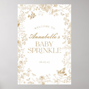 Poster Dourado Toile Jouy Floral Baby Sprinkle Sinal de B