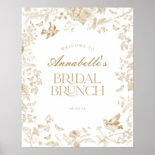 Poster Dourado Toile Jouy Floral Bridal Brunch - Sinal de