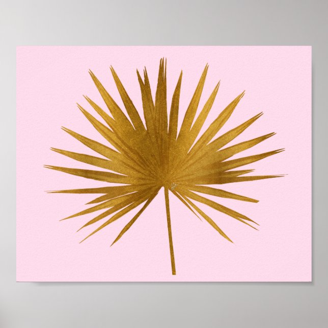 Poster Dourado Tropical Sabal Palm Folm Rosa a Rosa Doura (Frente)
