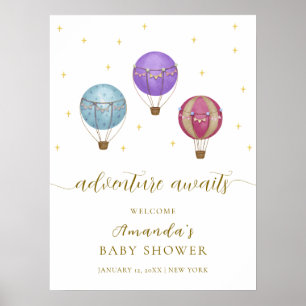 Poster Dourado Vintage Hot Air Balloon Chá de fraldas Bem