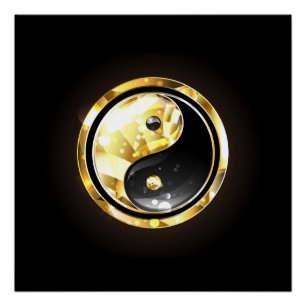 Pôster Dourado Yin Yang a preto