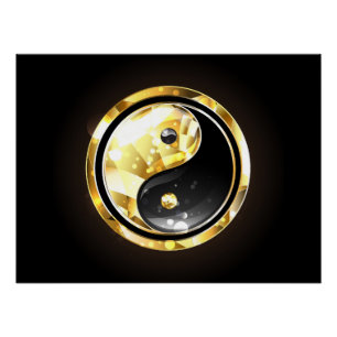 Pôster Dourado Yin Yang a preto