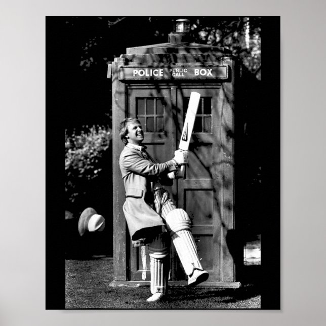 Poster Doutor Quem Peter Davison Críquete Tardis 1981 Tan (Frente)