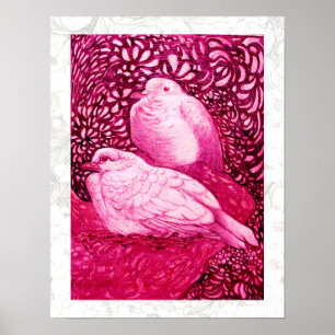 PÔSTER DOVAS BRANCAS EM PINK FUCHSIA