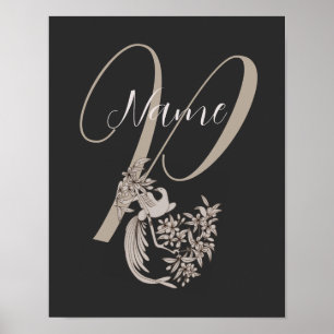 Poster Dove Elegant Monogram Inicial P Personalizado