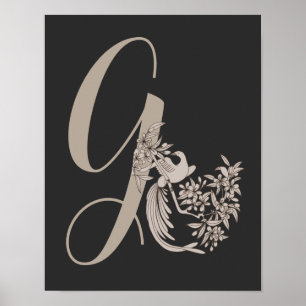 Poster Dove Elegant Monograma Inicial G Personalizado